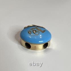Antique 14k Yellow Gold Blue Enamel Lily Slider Bracelet Watch Chain Fob Charm