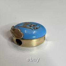 Antique 14k Yellow Gold Blue Enamel Lily Slider Bracelet Watch Chain Fob Charm