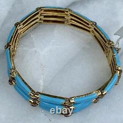 Antique 18K Yellow Gold Blue Turquoise & Cobalt Enamel Antique Bracelet 7