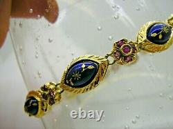 Antique 18ct Gold Real Ruby Blue Enamel Bracelet 23.8 gms