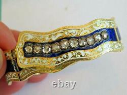 Antique 18k Gold 1880's Appr. 1.10 Ct Rough Cut Diamonds & Blue Enamel Bracelet