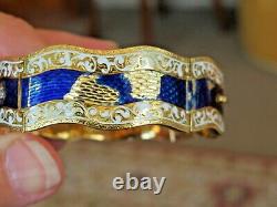 Antique 18k Gold 1880's Appr. 1.10 Ct Rough Cut Diamonds & Blue Enamel Bracelet