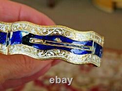 Antique 18k Gold 1880's Appr. 1.10 Ct Rough Cut Diamonds & Blue Enamel Bracelet