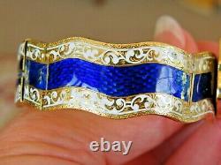 Antique 18k Gold 1880's Appr. 1.10 Ct Rough Cut Diamonds & Blue Enamel Bracelet