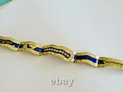 Antique 18k Gold 1880's Appr. 1.10 Ct Rough Cut Diamonds & Blue Enamel Bracelet