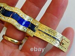 Antique 18k Gold 1880's Appr. 1.10 Ct Rough Cut Diamonds & Blue Enamel Bracelet