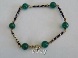 Antique 18k Gold Green Chalcedony & Blue Enamel Bracelet 7 1/4 Long Rare Find