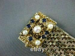Antique. 60ct Sapphire 14kt Y Gold Pearl & Blue Enamel Tassel Bracelet #19994