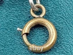 Antique 7.5 Long Signed & Enamel Link Bracelet w. Cabochon Blue Glass Links