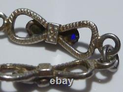Antique 800 Silver Blue Enamel Ribbon Like European Nouveau Bracelet 7.5