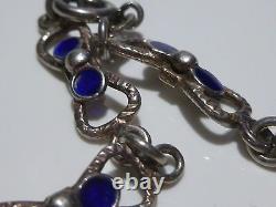 Antique 800 Silver Blue Enamel Ribbon Like European Nouveau Bracelet 7.5