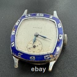 Antique Ardaco Blue Enamel Bezel Art Deco Mechanical Watch Runs