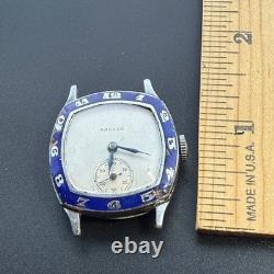 Antique Ardaco Blue Enamel Bezel Art Deco Mechanical Watch Runs