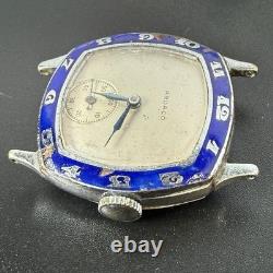 Antique Ardaco Blue Enamel Bezel Art Deco Mechanical Watch Runs