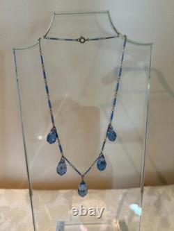 Antique Art Deco Blue Enamel Czech Crystal Briolette Necklace and Bracelet Set