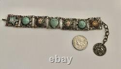 Antique Art Deco Egyptian Revival Enamel & Czech Art Glass Neiger Bracelet