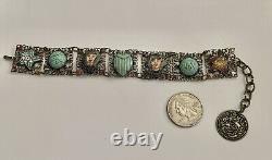 Antique Art Deco Egyptian Revival Enamel & Czech Art Glass Neiger Bracelet