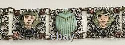 Antique Art Deco Egyptian Revival Enamel & Czech Art Glass Neiger Bracelet