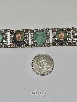 Antique Art Deco Egyptian Revival Enamel & Czech Art Glass Neiger Bracelet