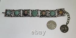 Antique Art Deco Egyptian Revival Enamel & Czech Art Glass Neiger Bracelet