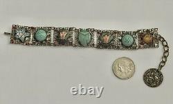 Antique Art Deco Egyptian Revival Enamel & Czech Art Glass Neiger Bracelet