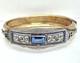 Antique Art Deco Silver & Gold Filled Bangle Bracelet Enamel With Blue Rhinestone