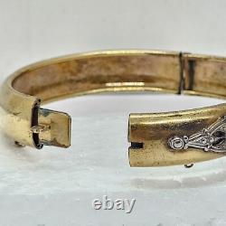 Antique Art Deco Silver & Gold filled Bangle Bracelet enamel with blue Rhinestone