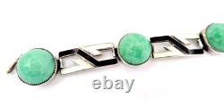 Antique Art Deco Sterling Silver Bracelet with Enamel & Amazonite Cabochons