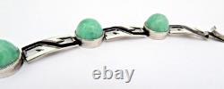 Antique Art Deco Sterling Silver Bracelet with Enamel & Amazonite Cabochons