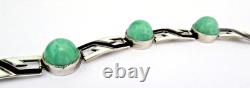 Antique Art Deco Sterling Silver Bracelet with Enamel & Amazonite Cabochons