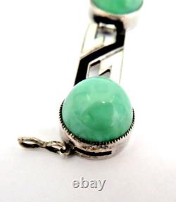 Antique Art Deco Sterling Silver Bracelet with Enamel & Amazonite Cabochons