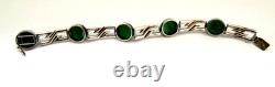 Antique Art Deco Sterling Silver Bracelet with Enamel & Amazonite Cabochons