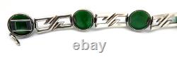 Antique Art Deco Sterling Silver Bracelet with Enamel & Amazonite Cabochons