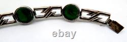 Antique Art Deco Sterling Silver Bracelet with Enamel & Amazonite Cabochons