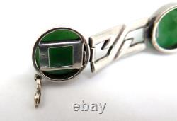 Antique Art Deco Sterling Silver Bracelet with Enamel & Amazonite Cabochons