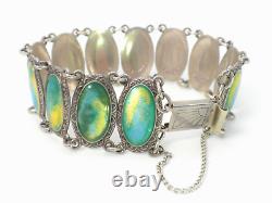 Antique Art Nouveau Enamel and Sterling Silver Panel Bracelet Scandinavian