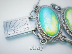 Antique Art Nouveau Enamel and Sterling Silver Panel Bracelet Scandinavian