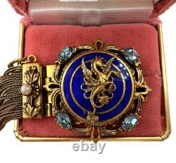 Antique Austro Hungarian Gold Filled Bracelet Hippocampus Blue Guilloche Enamel