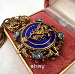 Antique Austro Hungarian Gold Filled Bracelet Hippocampus Blue Guilloche Enamel