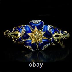 Antique Blue Enamel Diamond Gold Bangle Bracelet Ref 245864