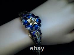 Antique Blue Enamel Diamond Gold Bangle Bracelet Ref 245864