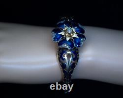 Antique Blue Enamel Diamond Gold Bangle Bracelet Ref 245864