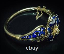 Antique Blue Enamel Diamond Gold Bangle Bracelet Ref 245864