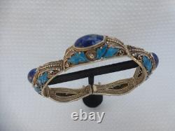Antique Blue Enamel Lapis Sterling Silver Bracelet China 7
