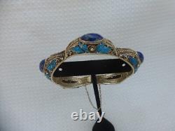 Antique Blue Enamel Lapis Sterling Silver Bracelet China 7