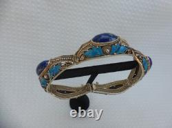 Antique Blue Enamel Lapis Sterling Silver Bracelet China 7
