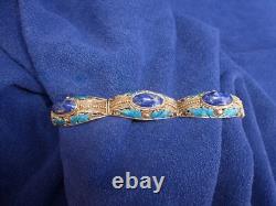 Antique Blue Enamel Lapis Sterling Silver Bracelet China 7
