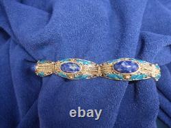 Antique Blue Enamel Lapis Sterling Silver Bracelet China 7