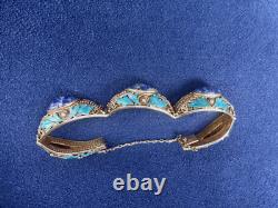 Antique Blue Enamel Lapis Sterling Silver Bracelet China 7