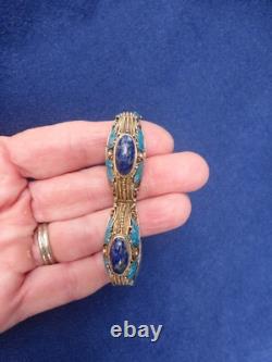 Antique Blue Enamel Lapis Sterling Silver Bracelet China 7